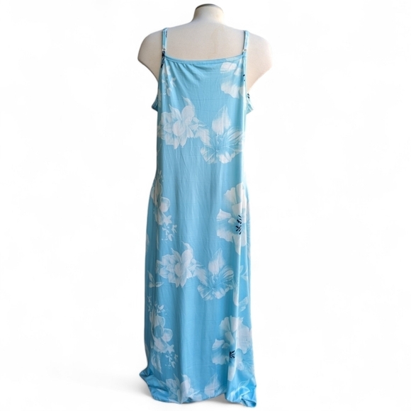 Blue with White Florals Flowy Spaghetti Strap V-Neck Maxi Dress Size XXL - Picture 3 of 9